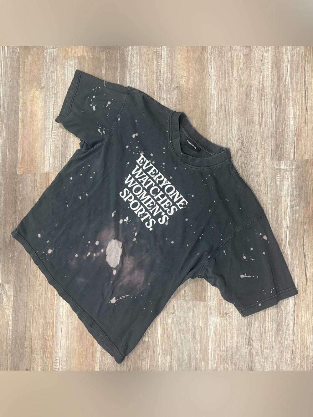 Together Black Tee Shirt with White Graphic and Bleach-Splatter